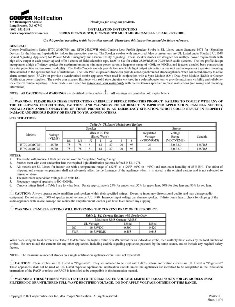 Cooper Notification ET90-24MCWH Series installation instructions