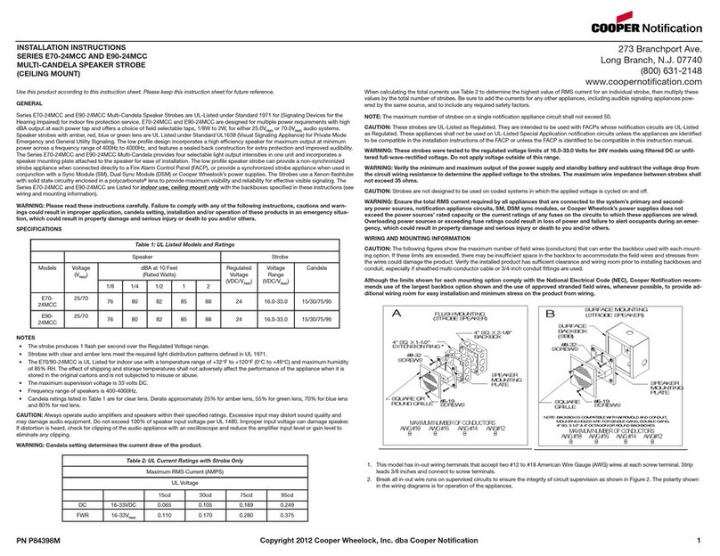 Cooper Notification E70-24MCC Series installation instructions Cooper Notification E70-24MCC Series installation instructions