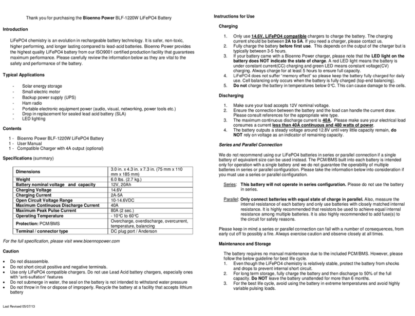 Bioenno Power BLF-1220W User manual