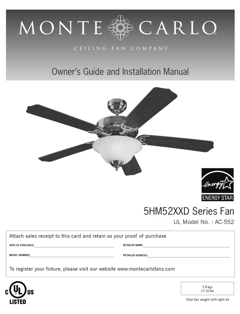 Monte Carlo Fan Company Homeowner Max Plus 5HM52 D Series Owner's guide and installation manual