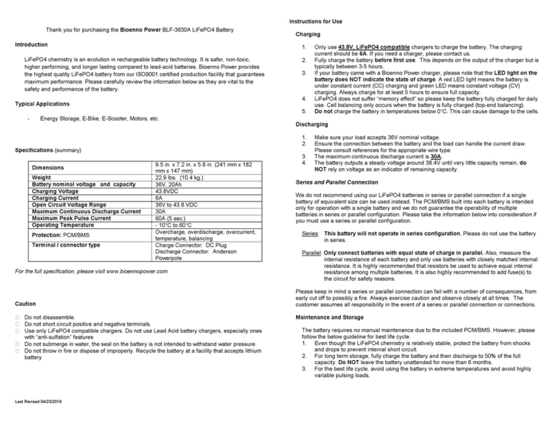 Bioenno Power BLF-3630A User manual