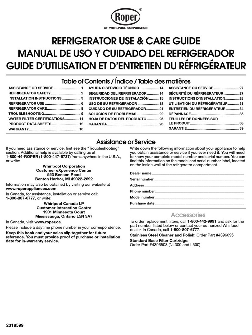 Whirlpool Roper RS25AFXRD02 Use & care guide