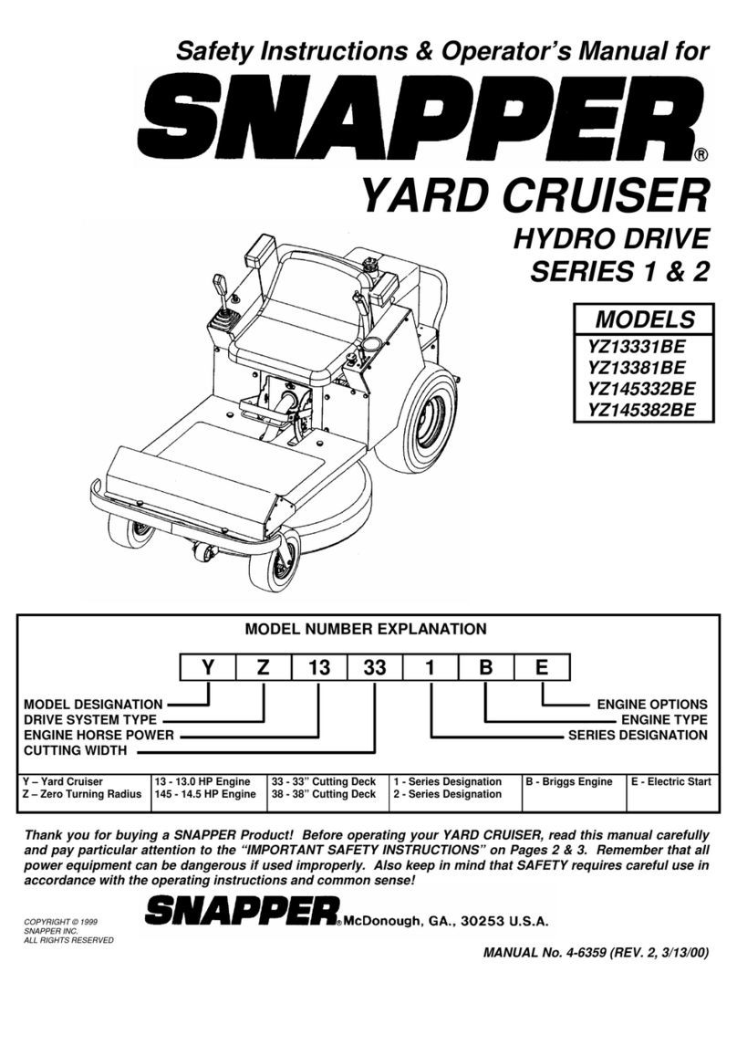 Snapper YARD CRUISER YZ13381BE Safety instructions and operator's manual Snapper YARD CRUISER YZ13381BE Safety instructions and operator's manual