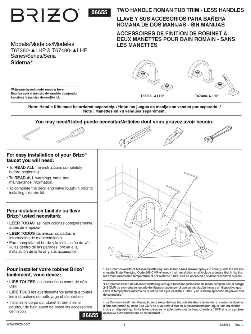 Brizo Siderna T67380 LHP Series User manual