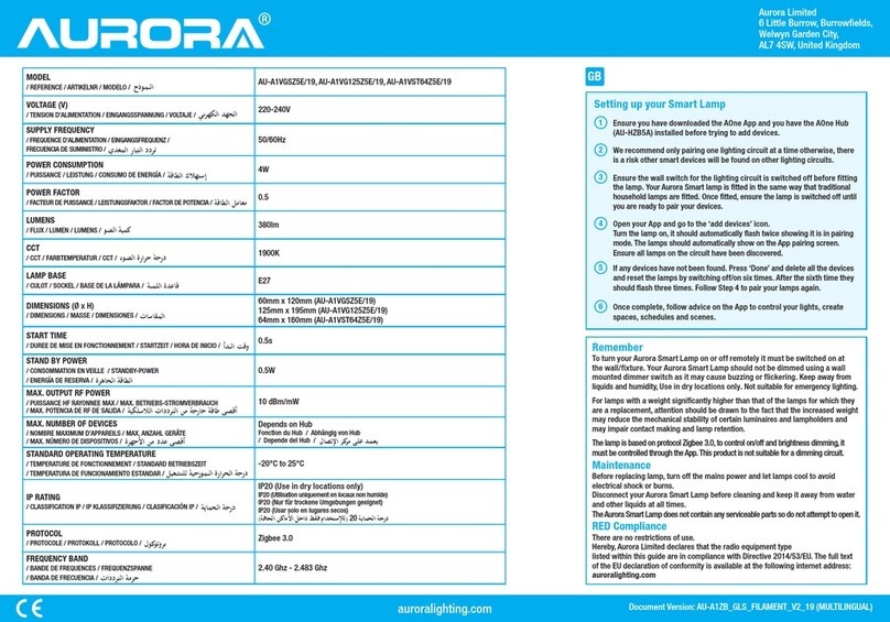 Aurora AU-A1VGSZ5E/19 quick start guide