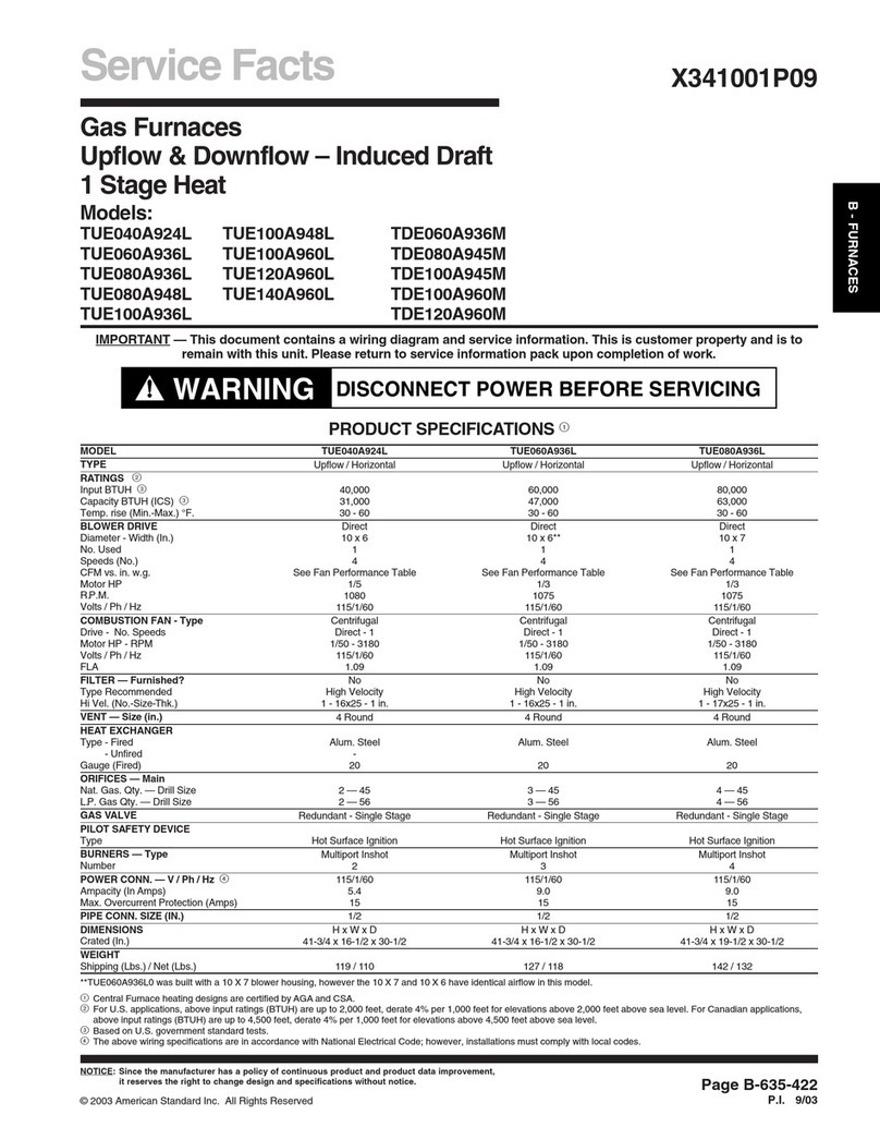 American Standard TUE040A924L Service manual