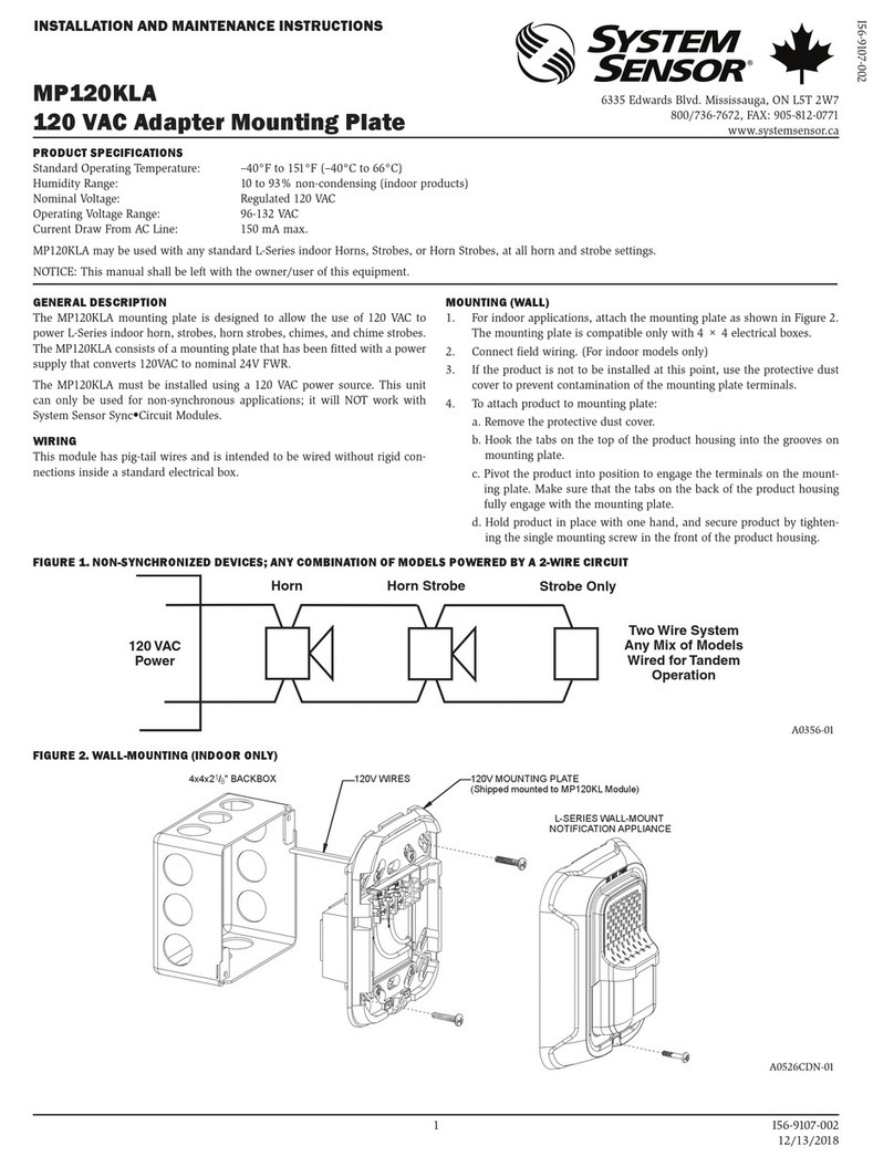 System Sensor MP120KLA Installation and maintenance instructions System Sensor MP120KLA Installation and maintenance instructions