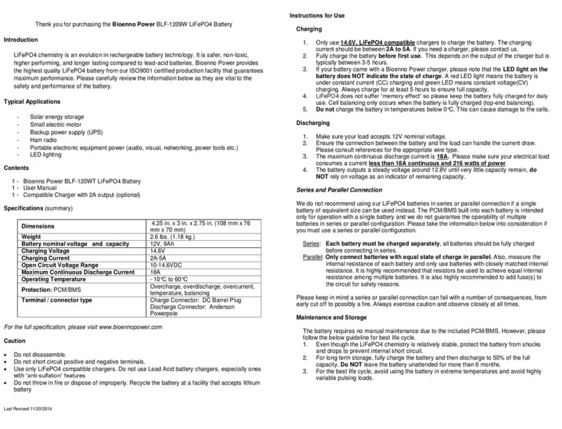 Bioenno Power BLF-1209W User manual