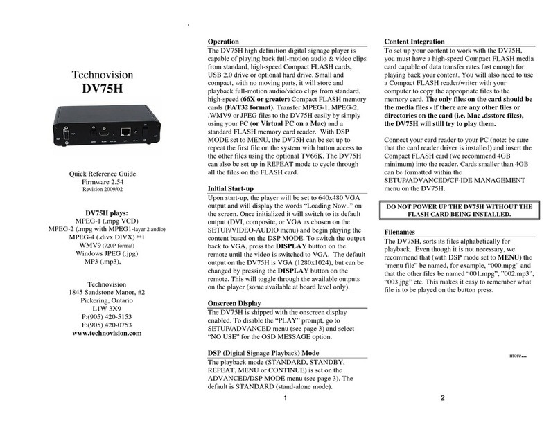 Technovision DV75H Quick reference guide