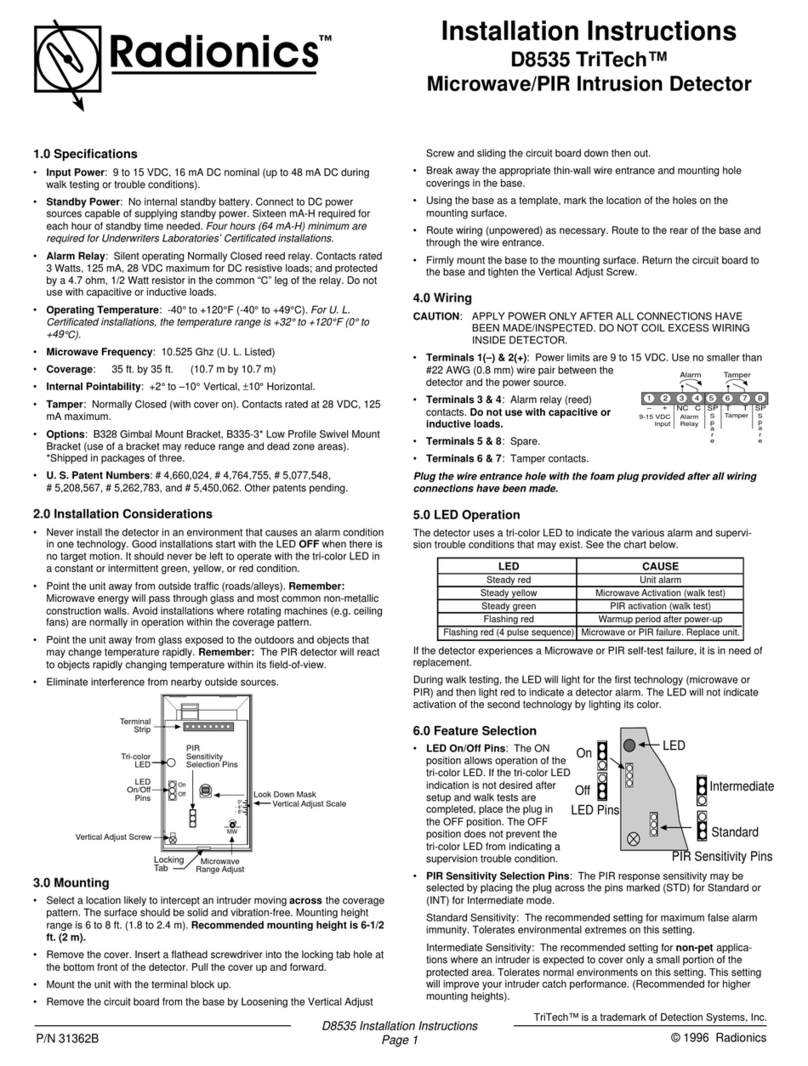 Radionics TriTech D8535 installation instructions
