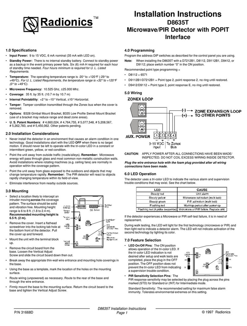 Radionics D8635T installation instructions