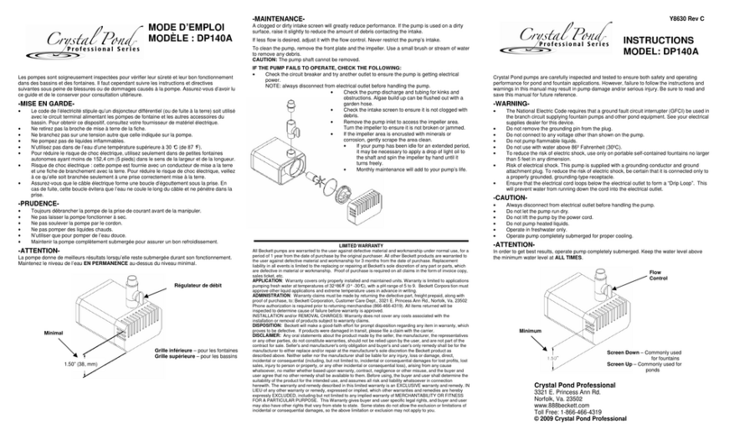 Crystal Pond Professional DP140A instructions Crystal Pond Professional DP140A instructions