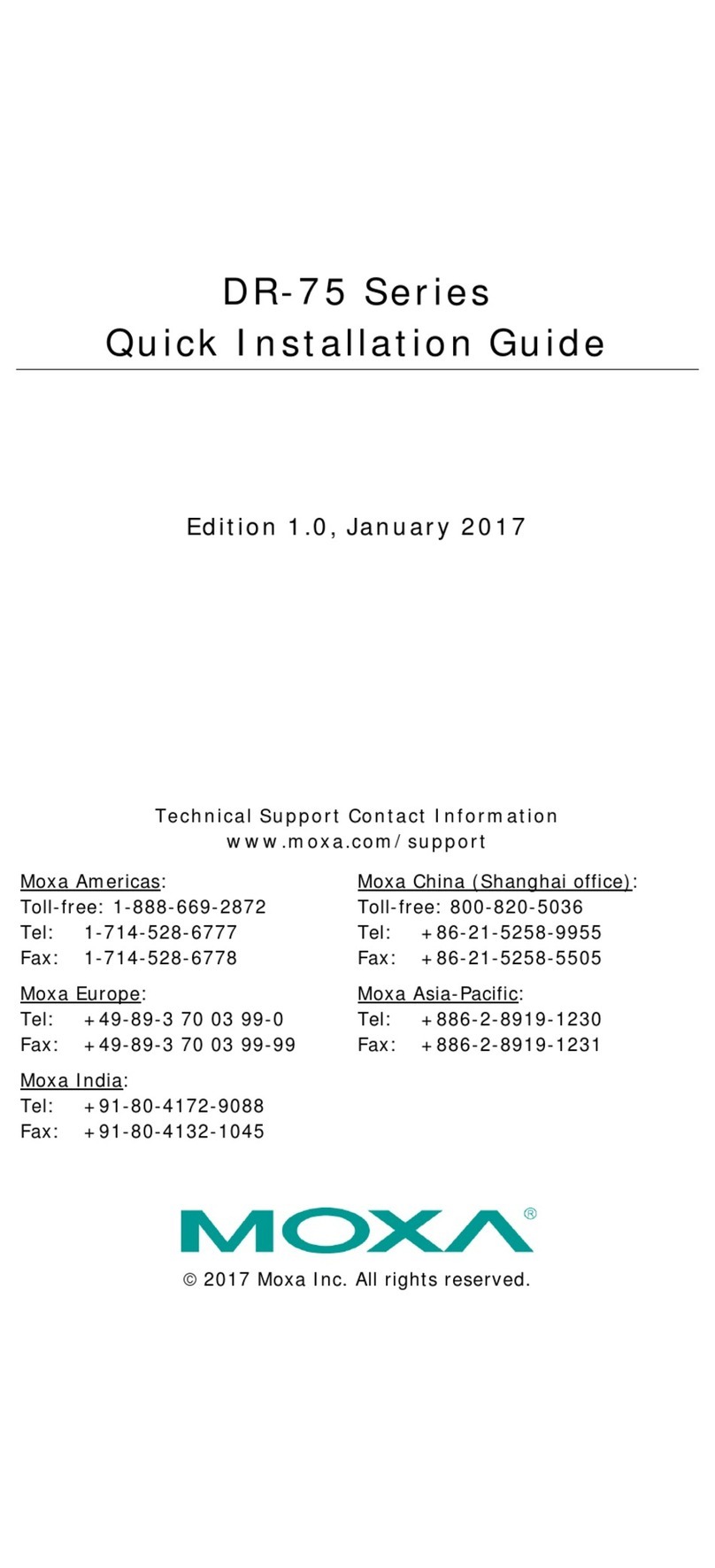 Moxa Technologies DR-75 Series Quick installation guide