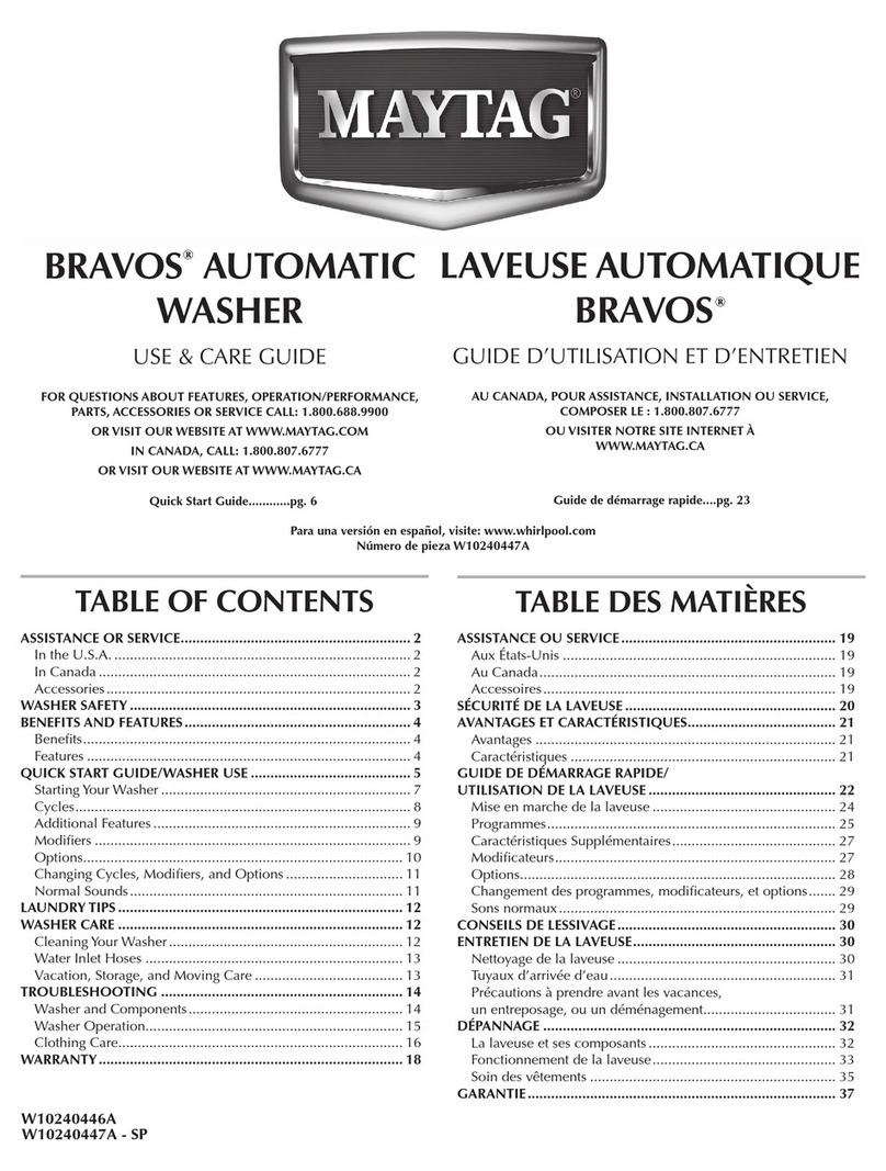 Maytag BRAVOS MVWB800VQ0 Use & care guide