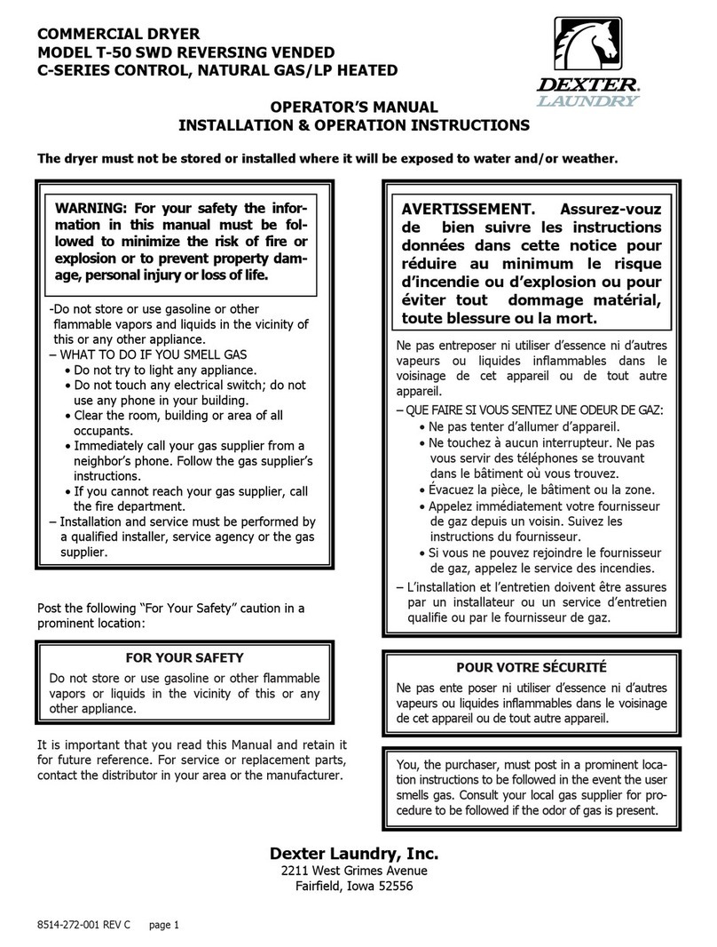Dexter Laundry T-50 Operators manual installation & operation instructions