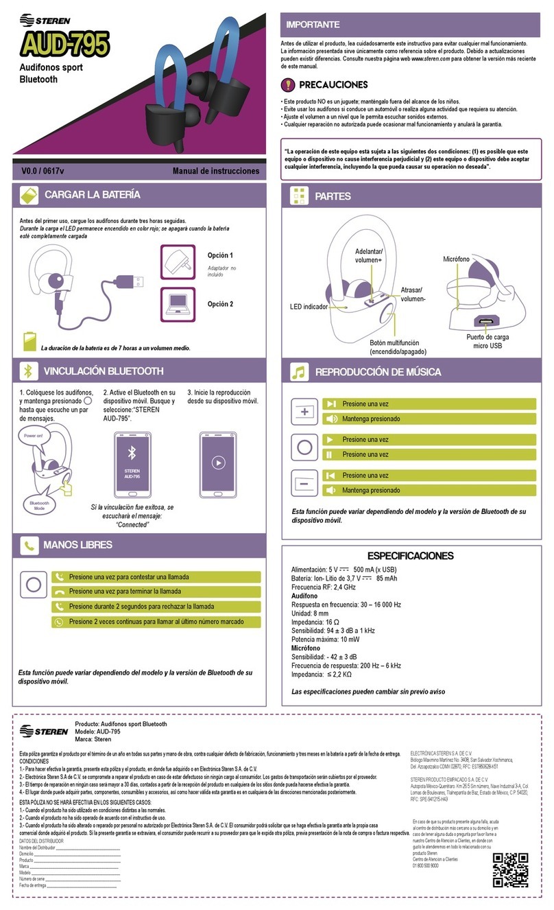 Steren AUD-795 quick start guide