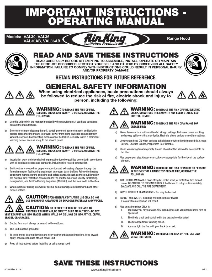 Air King VAL30SS Important instructions & operating manual