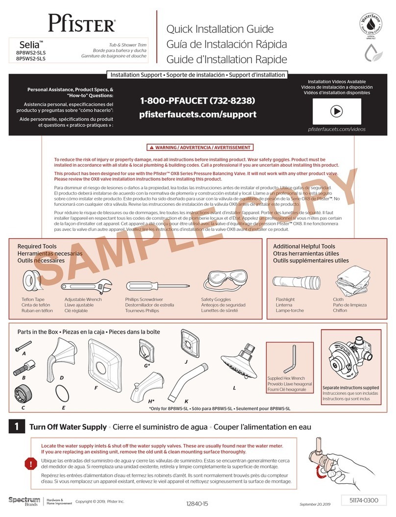 Spectrum Brands Pfister Selia 8P8WS2-SLS Quick installation guide