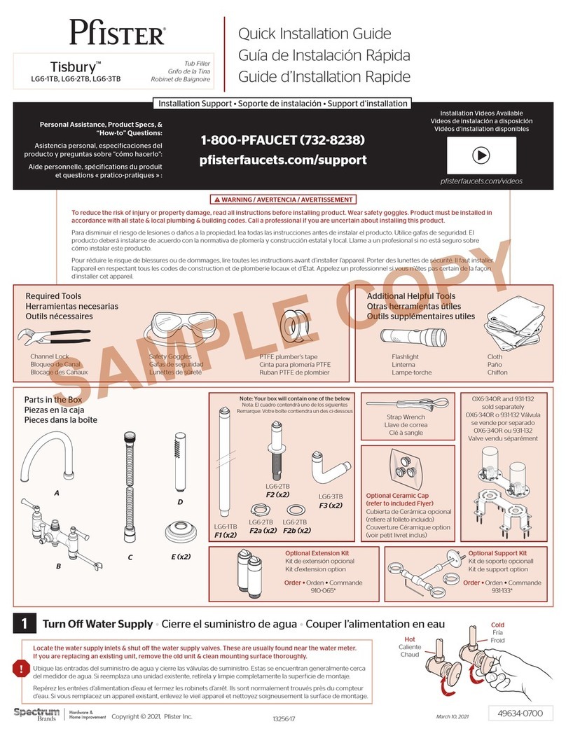 Spectrum Brands Pfister Tisbury LG6-1TB Quick installation guide Spectrum Brands Pfister Tisbury LG6-1TB Quick installation guide