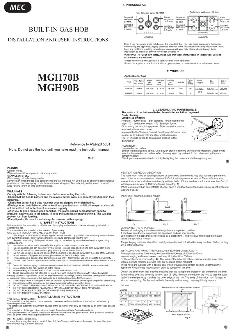 Mec MGH70B Installation and user instructions