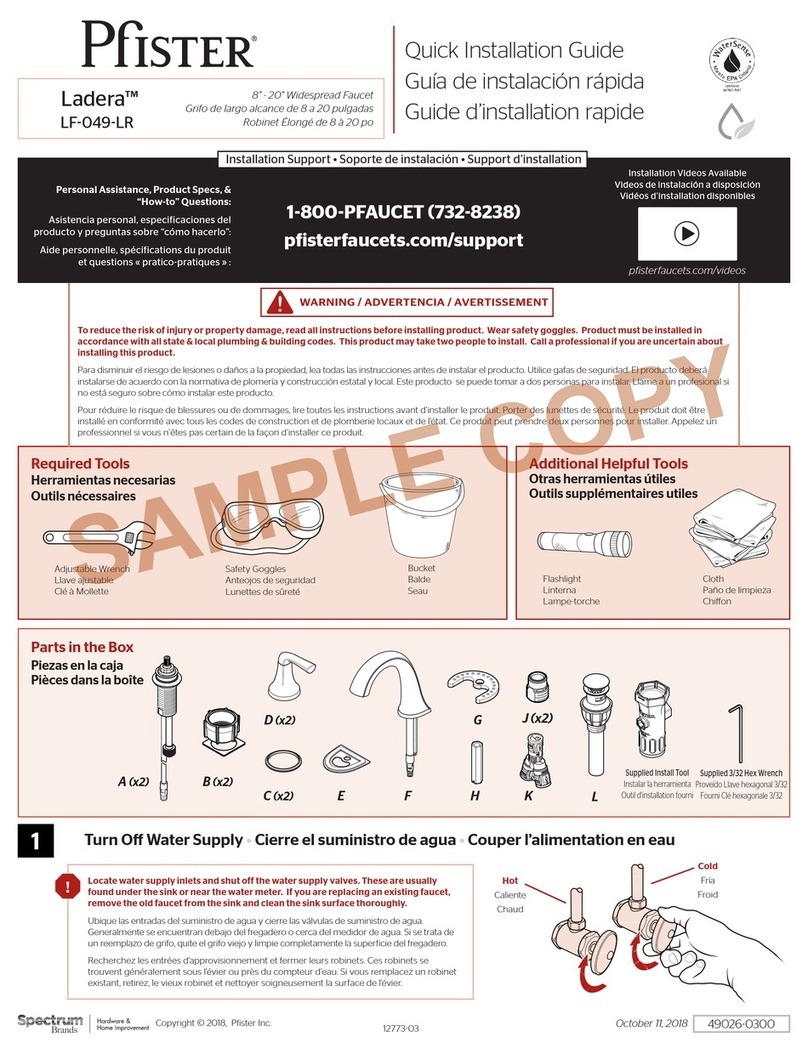 Pfister Ladera LF-049-LR Quick installation guide Pfister Ladera LF-049-LR Quick installation guide