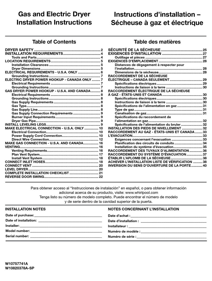 Whirlpool MEDB955FW installation instructions