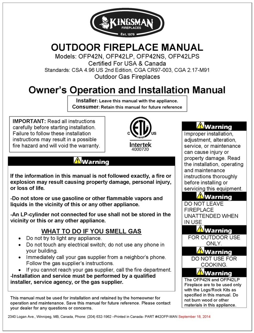 Kingsman Fireplaces OFP42N OWNER'S OPERATION AND INSTALLATION MANUAL Kingsman Fireplaces OFP42N OWNER'S OPERATION AND INSTALLATION MANUAL