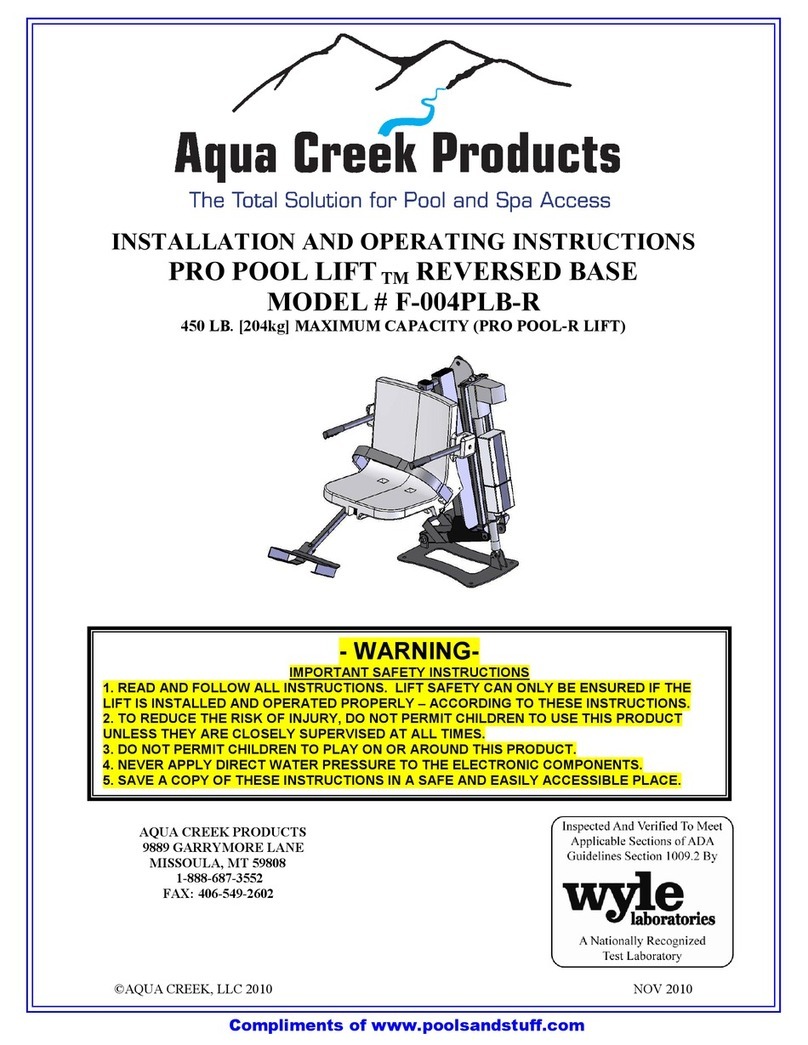Aqua Creek Products PRO POOL LIFT F-004PLB-R Installation and operating instructions Aqua Creek Products PRO POOL LIFT F-004PLB-R Installation and operating instructions