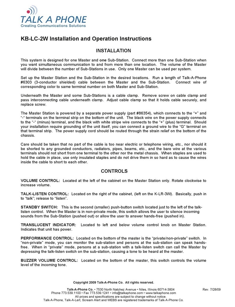 Talkaphone KB-LC-2W Installation and operation instruction