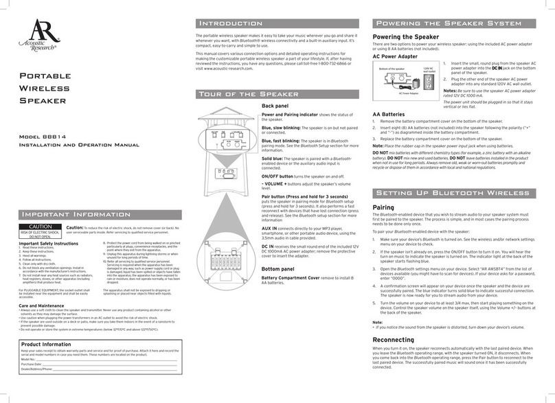 Acoustic Research BBB14 Installation and operation manual