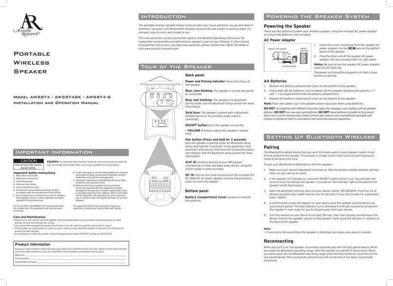 Acoustic Research AWSBT4-B Installation and operation manual