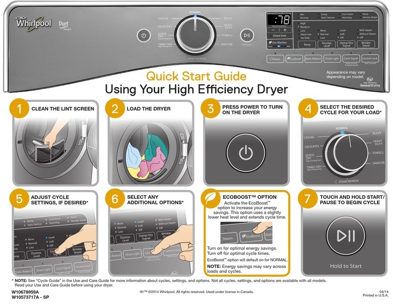 Whirlpool WED97HEDW quick start guide