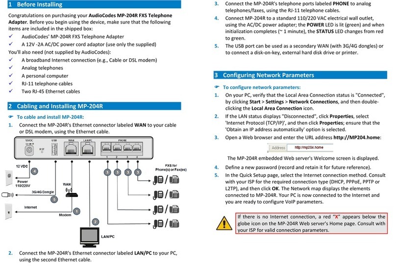 AudioCodes MP-20 Series User manual AudioCodes MP-20 Series User manual