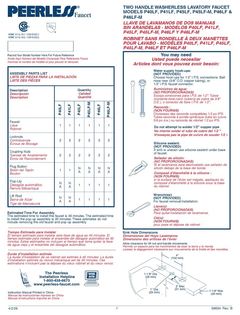 Peerless Faucet P40LF quick start guide