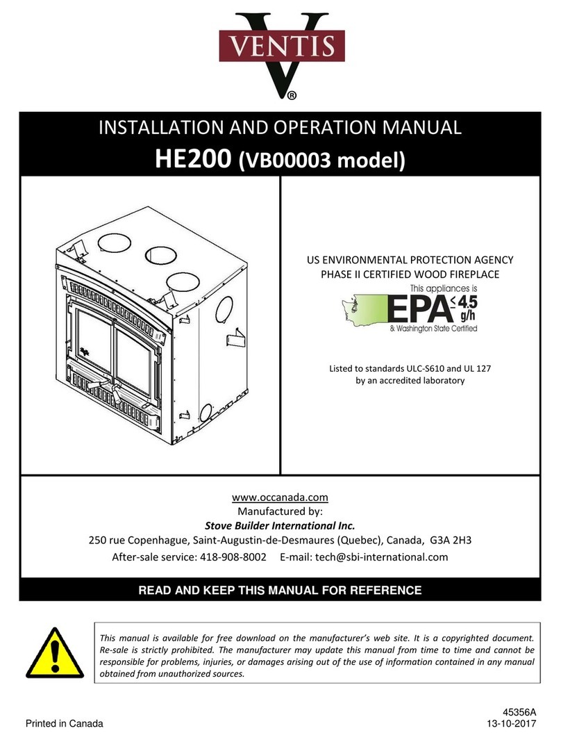 Stove Builder International Ventis HE200 Installation and operation manual