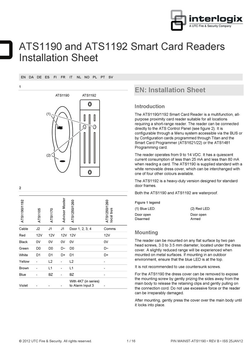 UTC Fire and Security Interlogix ATS1190 Installation sheet