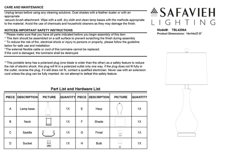 Safavieh Lighting FINNLEY TBL4206A User manual Safavieh Lighting FINNLEY TBL4206A User manual