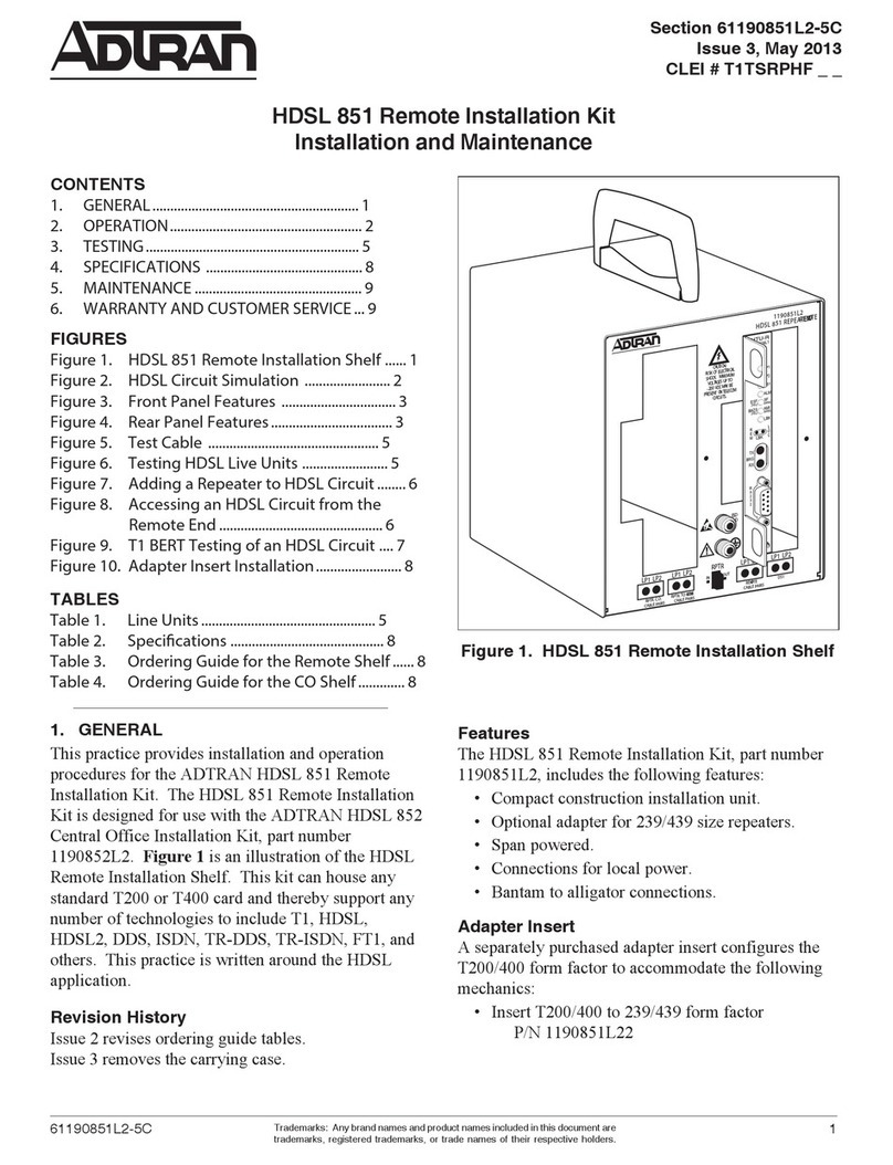 ADTRAN HDSL 851 Installation and Maintenance