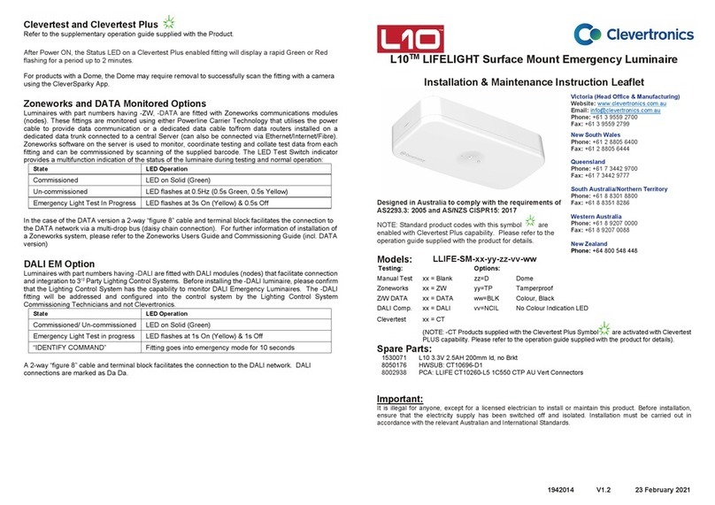 Clevertronics L10 LIFELIGHT LLIFE-SM Series Installation and operating instructions