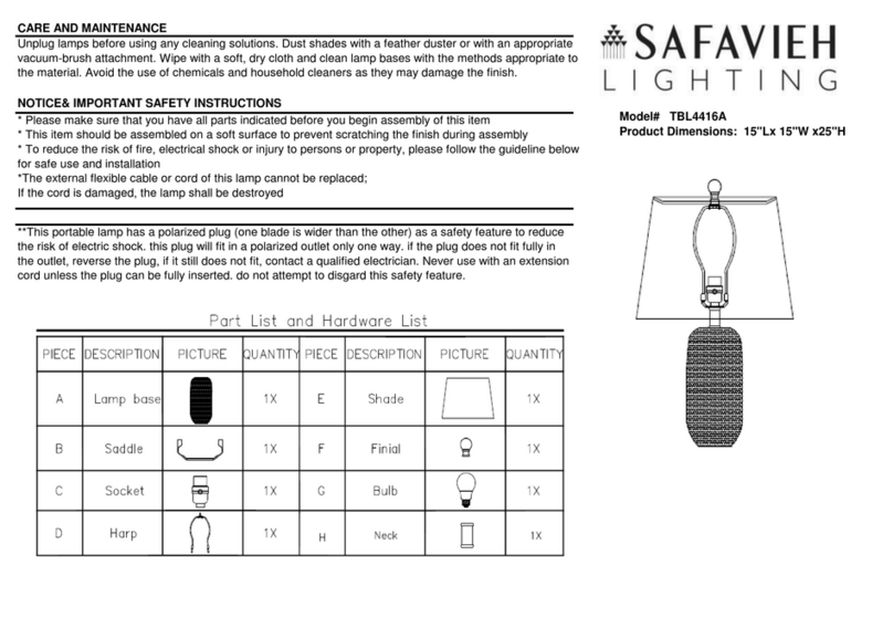 Safavieh Lighting TBL4416A quick start guide Safavieh Lighting TBL4416A quick start guide