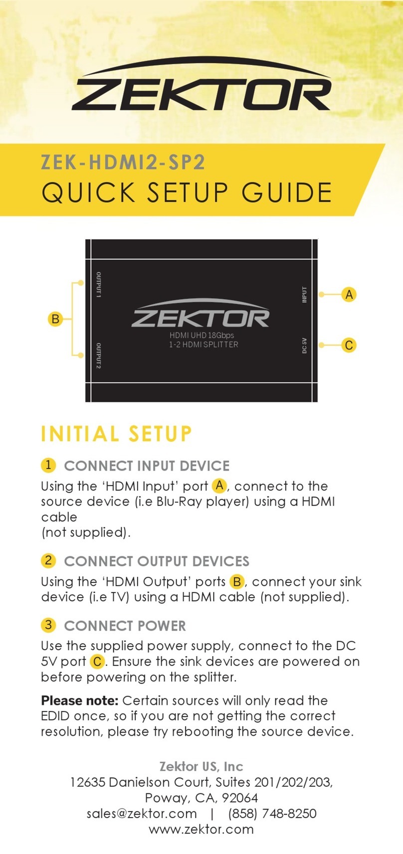Zektor ZEK-HDMI2-SP2 Quick setup guide