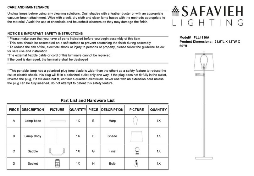Safavieh Lighting Berman FLL4110A quick start guide