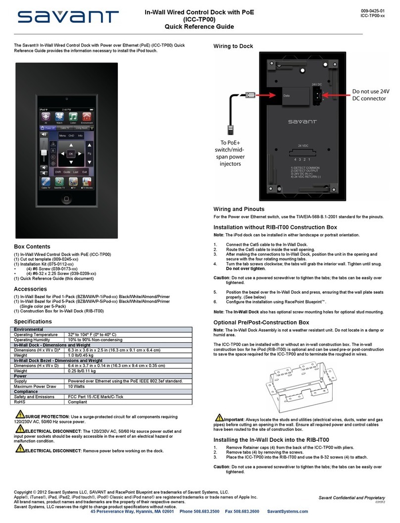 Savant ICC-TP00 Quick reference guide