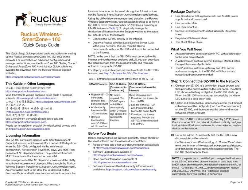 Ruckus Wireless SmartZone 100 Quick setup guide