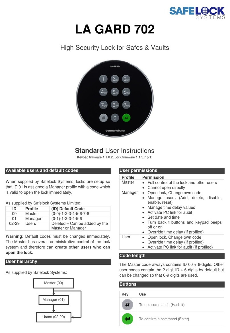 Safelock Systems LA GARD 702 User manual