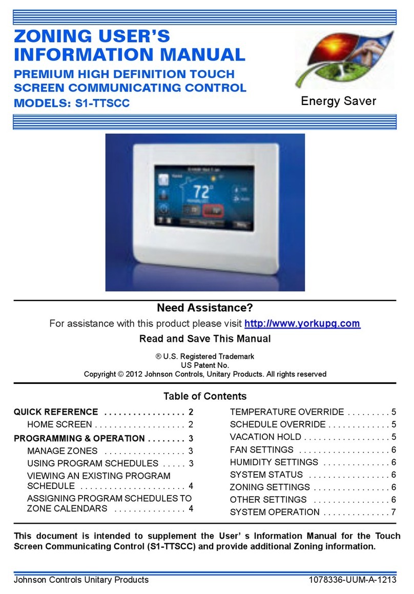 Johnson Controls Unitary Products S1-TTSCC Zoning User's Information Manual Johnson Controls Unitary Products S1-TTSCC Zoning User's Information Manual