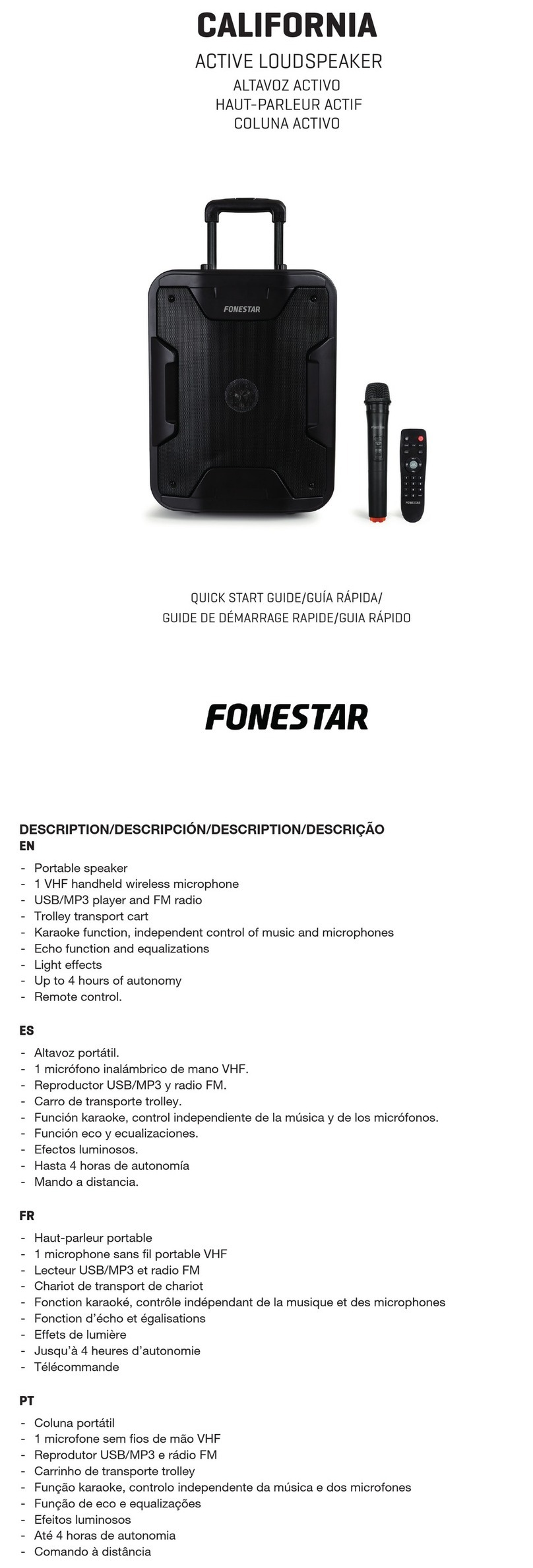 FONESTAR CALIFORNIA quick start guide