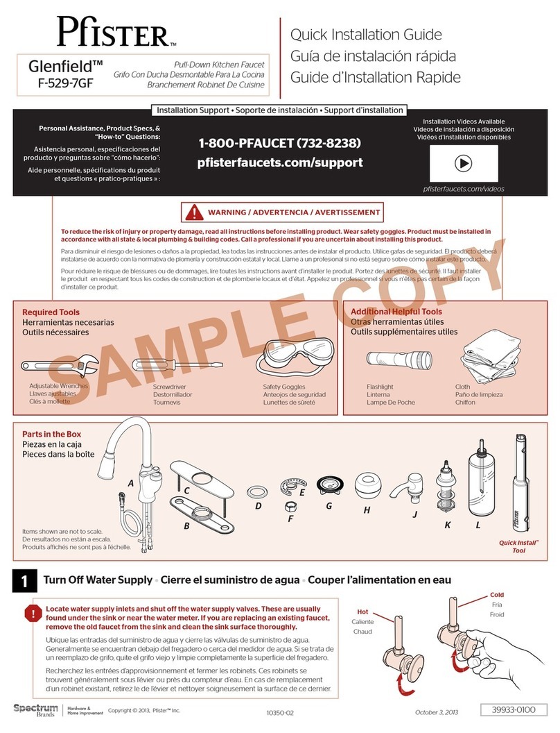 Pfister Glenfield F-529-7GF Quick installation guide Pfister Glenfield F-529-7GF Quick installation guide