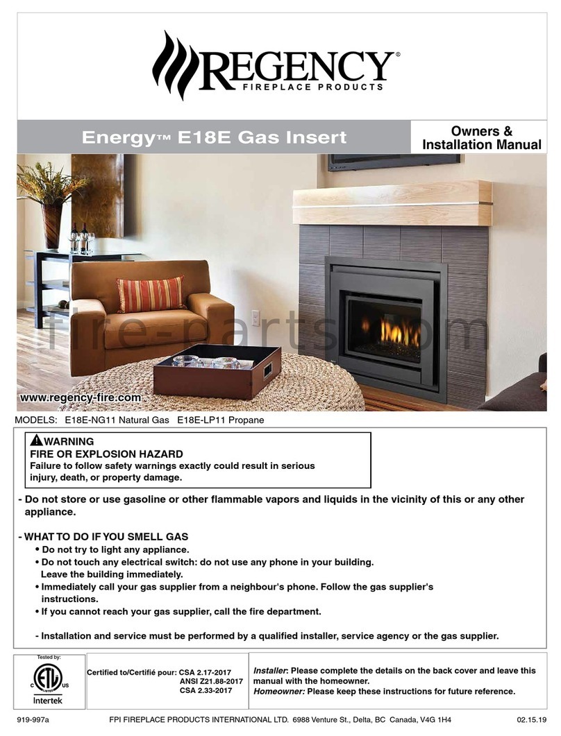 Regency Fireplace Products Energy E18E Quick start guide Regency Fireplace Products Energy E18E Quick start guide