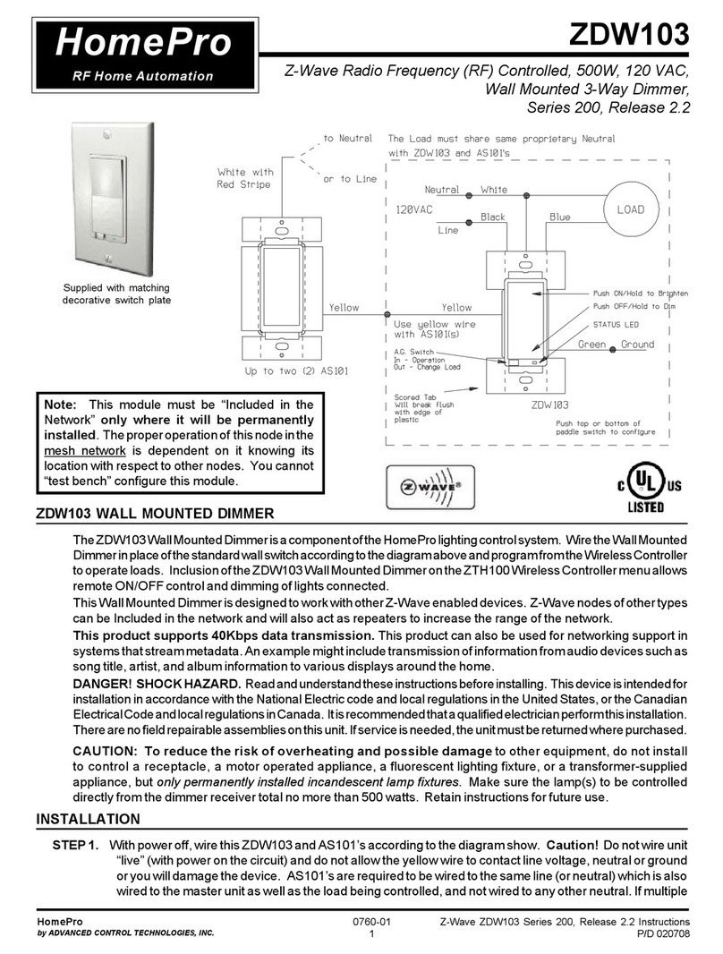 Advanced Control Technologies HomePro ZDW103 manual